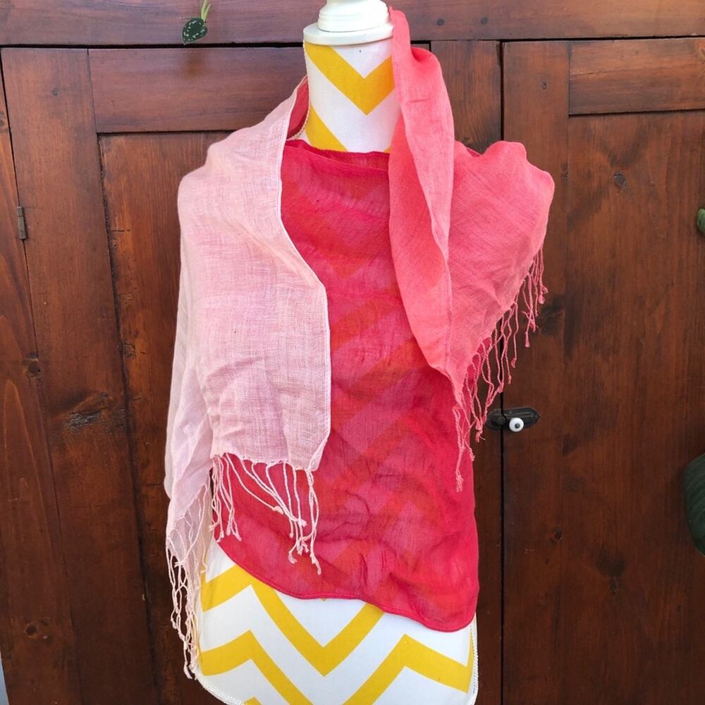 Pink Scarf Wrap Ann Taylor Loft Gauzy Lightweight Linen Viscose Ombre Shades